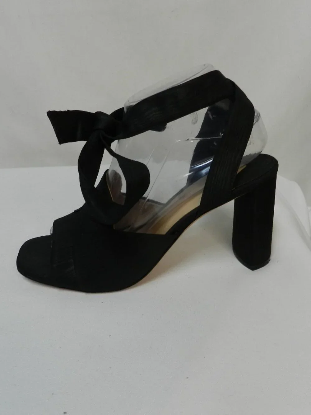 Antonio Melani Size Sz 8.5 Satin on Leather black ankle wrap heels pumps sandals